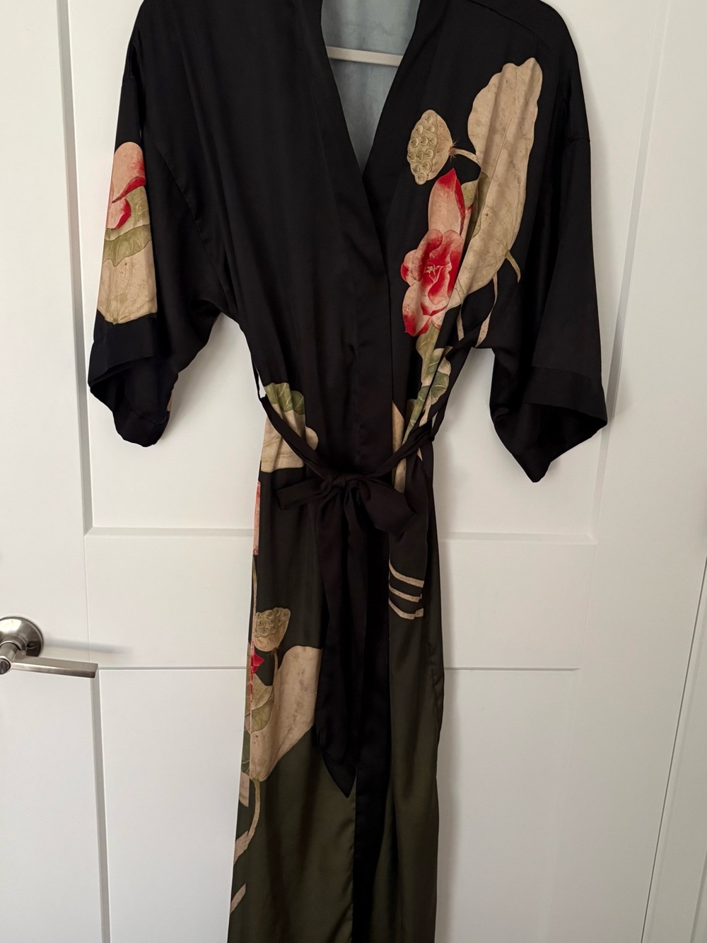 Gorgeous Black Satin like Kimono Robe